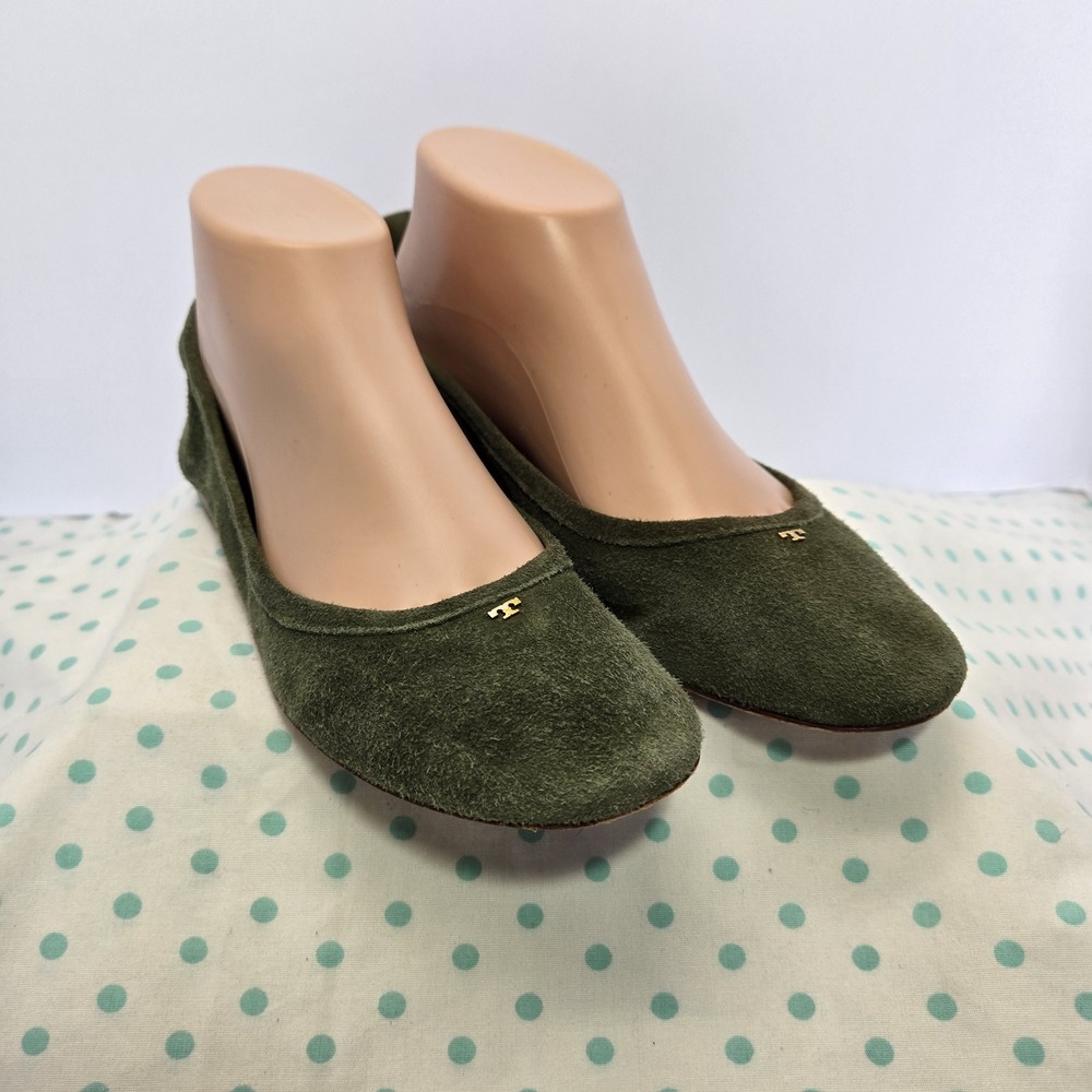 TORY BURCH Therese Green Suede Leather Ballet Flats Women's Size 6.5 Slip On